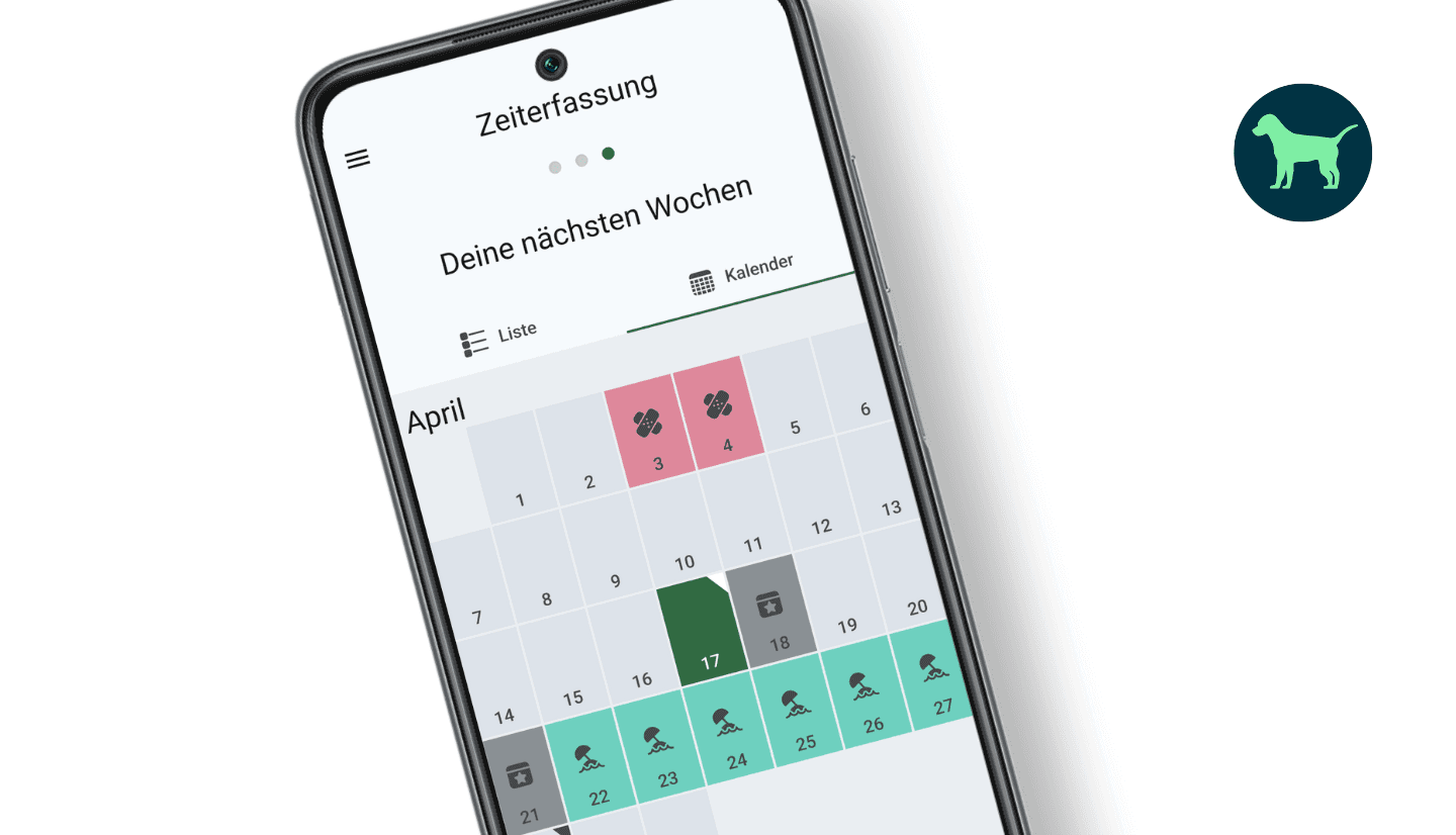 askDANTE App zeigt Kalenderansicht über Urlaubstage und Abwesenheiten.