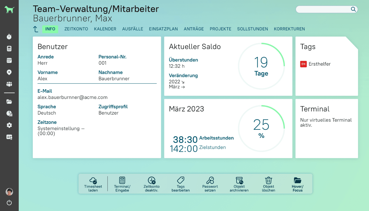 Screenshot zeigt den Info-Bereich im mein Profil in askDANTE 4.0.