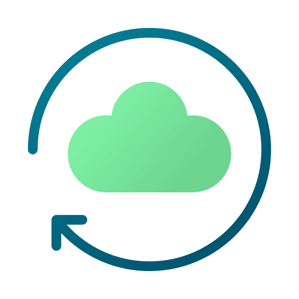 Illustration einer Wolke, die von einem Pfeil umschlossen ist und auf das Thema Backup im Cloudsystem verweist.