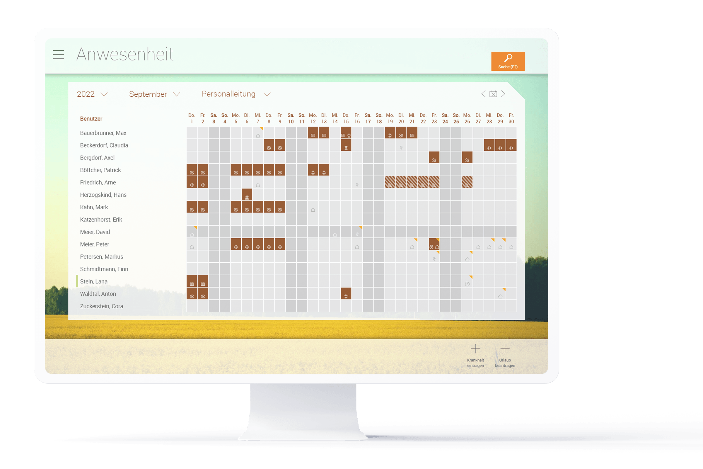 Device Monitor mit Screenshot eines Anwesenheitskalenders zum Thema Abwesenheiten verwalten askDANTE.