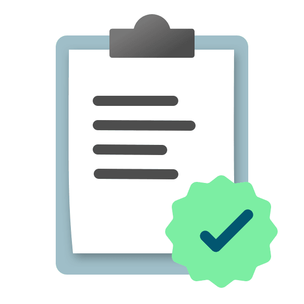 Illustration einer Liste mit einem Geprueft-Siegel.