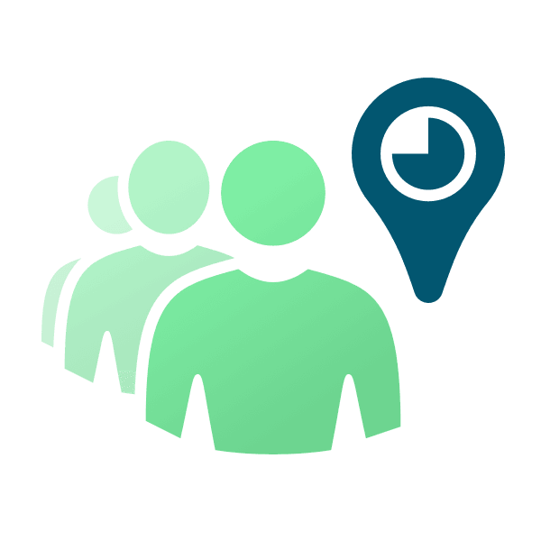 Illustration mehrerer Figuren mit einer Uhr, die Leiharbeiter in der Zeitarbeit darstellen.