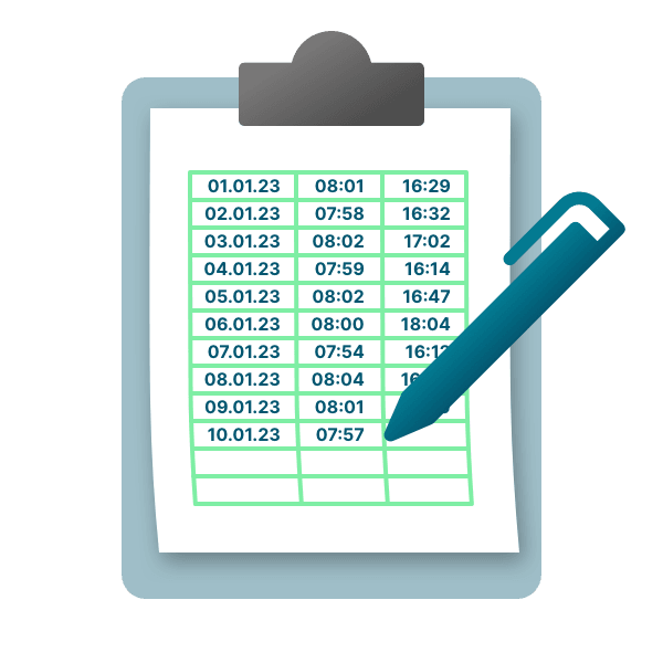 Illustration eines Stundenzettels für die Zeiterfassung Mindestlohn in askDANTE.
