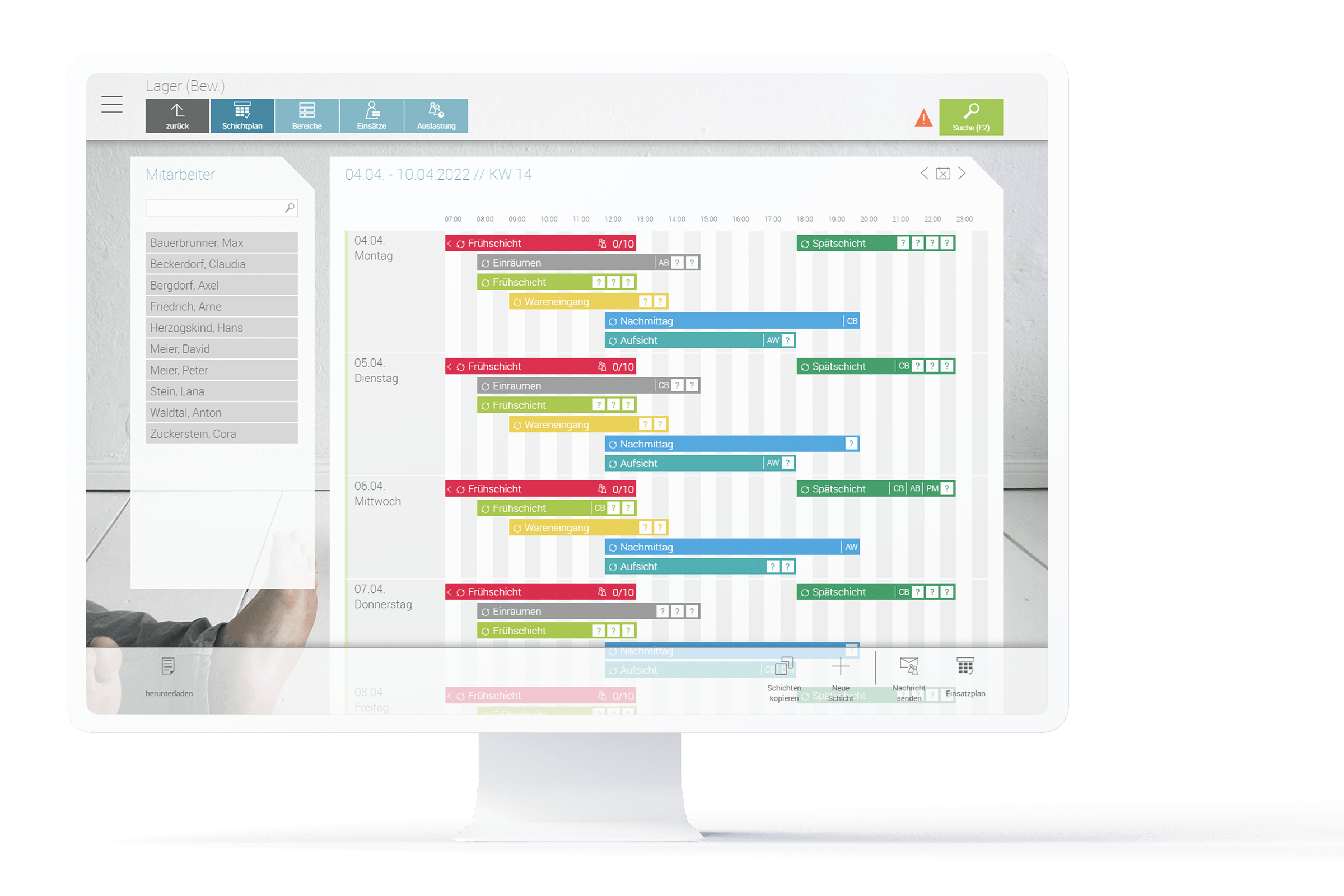 Device Monitor mit Screenshot eines Schichtplaner für Personaleinsatzplanung in askDANTE.