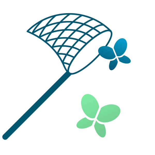 Illustration zeigt Fangnetz, das nach Schmetterlingen fängt und dient als Verweis auf die Zusatzfunktion Bewerbung auf Schichten im askDANTE Schichtplaner.