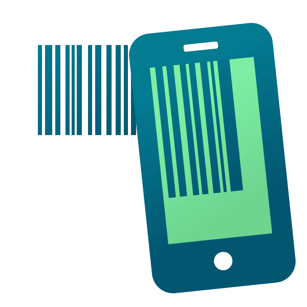 Illustration eines Strichbarcodes, der per Smartphone gescannt wird.