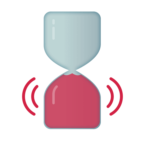 Illustration einer Sanduhr zum Thema Überstunden. Der unteren Hals der Uhr ist rot gefärbt und verweist auf zu viele erbrachte Überstunden.