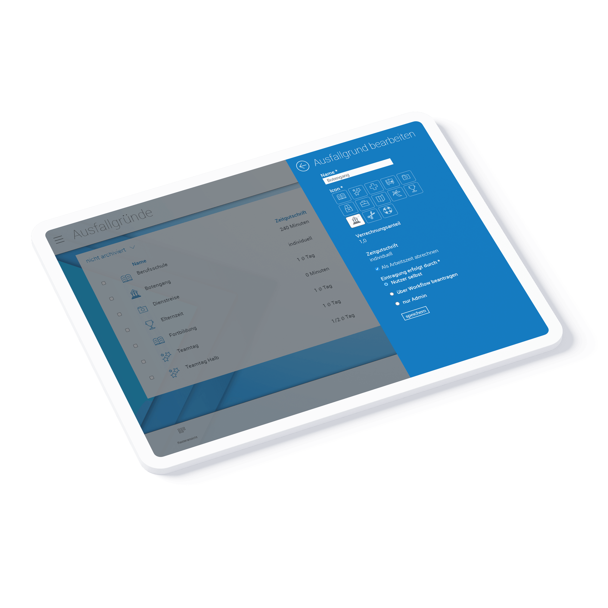 Device iPad mit Screenshot der Funktion Ausfallgrund bearbeiten in askDANTE.