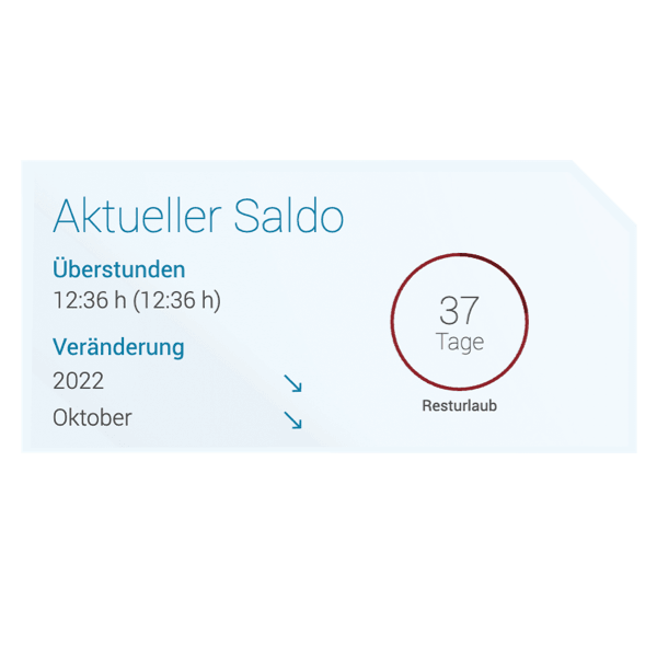Screenshot zeigt Ansicht zum aktuellen Saldo von Ueberstunden und Resturlaub in askDANTE an.