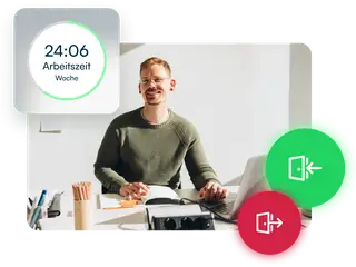 headergrafik zeigt einen mitarbeiter mit der hand am laptop der von toolbits aus der zeiterfassung software umgeben ist.