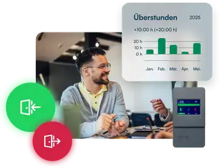 Bild zeigt einen Mitarbeiter der im Büro mit einer kostenlosen Zeiterfassung arbeitet.