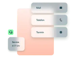 Stilisierte Kontakt Grafik, mit Telefon, Kalender,  Email und Öffnungszeiten