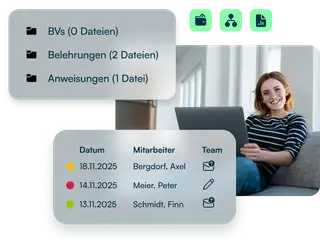 Bild zeigt eine Frau auf dem Sofa, die von Toolbits aus der HR Suite umgeben ist.