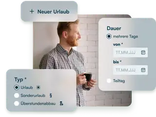 Headerbild zeigt einen Mitarbeiter mit Kaffeetasse der von Toolsbits aus einer Urlaubsverwaltung Software umgeben ist.