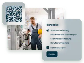 Mitarbeiter in Arbeitshose in der Produktion der seine Zeiterfassung mit Barcode erledigt.